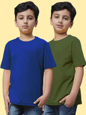 FBAR Boys Solid Pure Cotton Regular T Shirt(Multicolor, Pack of 2)