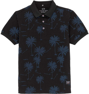 Status Quo Boys Printed Cotton Blend Regular T Shirt(Black, Pack of 1)