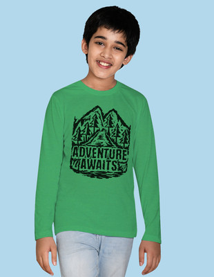 Nusyl Boys Printed Cotton Blend Regular T Shirt(Green, Pack of 1)
