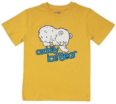 Texman Boys Printed Pure Cotton Regular T Shirt(Yellow, Pack of 1)