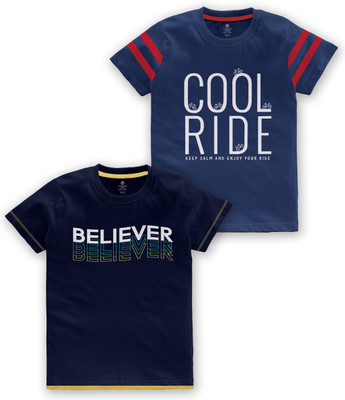 Codez Boys Printed Cotton Blend Regular T Shirt(Dark Blue, Pack of 1)