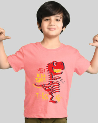 Kiddy Viddy Boys Printed Cotton Blend Regular T Shirt(Pink, Pack of 1)