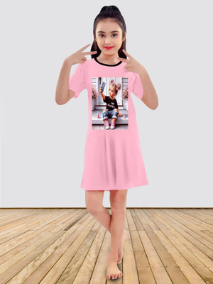 MGRS Baby Girls Printed Pure Cotton Regular T Shirt(Pink, Pack of 1)