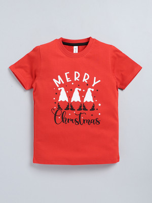 Ginie Boys Printed Pure Cotton Regular T Shirt(Red, Pack of 1)