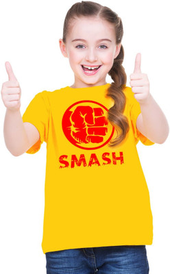 CHOMBOOKA Girls Typography, Printed Polyester Oversized T Shirt(Yellow, Pack of 1)