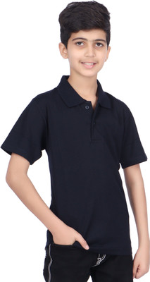 Carlos Boys Solid Cotton Blend Regular T Shirt(Dark Blue, Pack of 1)