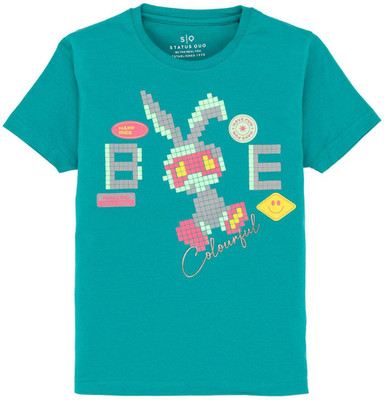 Status Quo Boys Solid Cotton Blend Regular T Shirt(Green, Pack of 1)