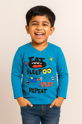 VACKY Boys & Girls Graphic Print Pure Cotton Regular T Shirt(Blue, Pack of 1)