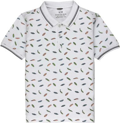 Status Quo Boys Printed Cotton Blend Regular T Shirt(White, Pack of 1)