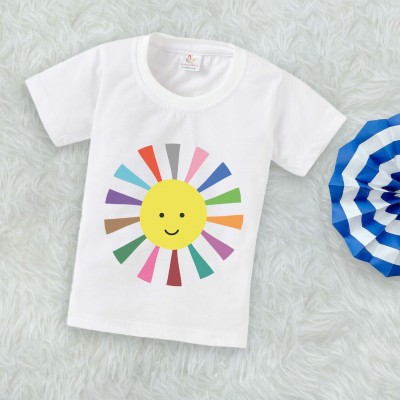 Babywish Boys Printed Cotton Blend T Shirt(White, Pack of 1)