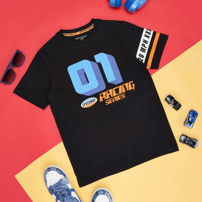 Pantaloons Junior Boys Solid Pure Cotton Regular T Shirt(Black, Pack of 1)