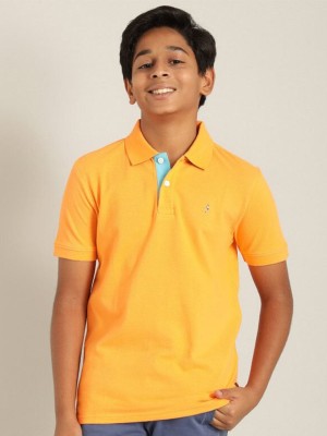 INDIAN TERRAIN Boys Solid Pure Cotton T Shirt(Yellow, Pack of 1)