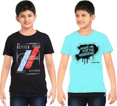 Ctg Boys Graphic Print Pure Cotton Regular T Shirt(Black, Pack of 2)