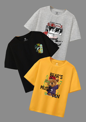 Codez Boys Printed Cotton Blend Regular T Shirt(Multicolor, Pack of 3)
