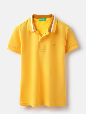 United Colors of Benetton Boys Solid Pure Cotton Regular T Shirt(Yellow, Pack of 1)