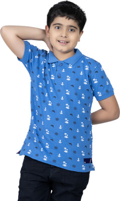 KILLER Boys Printed Pure Cotton Regular T Shirt(Blue, Pack of 1)