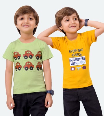 FABROYZ Boys Graphic Print Pure Cotton T Shirt(Multicolor, Pack of 2)