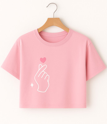 Prinsoo Girls Printed Cotton Blend Regular T Shirt(Pink, Pack of 1)
