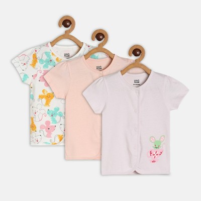 MINI KLUB Baby Girls Self Design Organic Cotton T Shirt(Multicolor, Pack of 2)