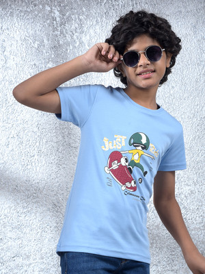 CRIMSOUNE CLUB Boys Graphic Print Cotton Blend Regular T Shirt(Blue, Pack of 1)