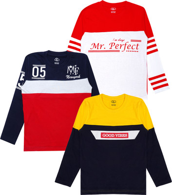 MIST N FOGG Boys Colorblock Cotton Blend Regular T Shirt(Multicolor, Pack of 3)