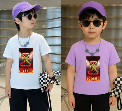 Lecowar Boys Graphic Print Polyester Regular T Shirt(White, Purple, Pack of 1)