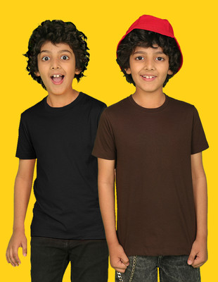 Nusyl Boys Solid Cotton Blend Regular T Shirt(Black, Green, Pack of 2)