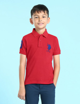 U.S. POLO ASSN. Boys Solid Cotton Blend Regular T Shirt(Red, Pack of 1)
