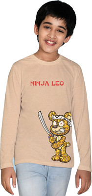 Nusyl Boys Printed Cotton Blend Regular T Shirt(Beige, Pack of 1)