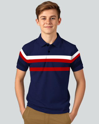 ENITOR Boys Striped Cotton Blend Regular T Shirt(Multicolor, Pack of 1)