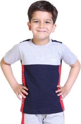 Kepa Boys Colorblock Cotton Blend Regular T Shirt(Blue, Pack of 1)