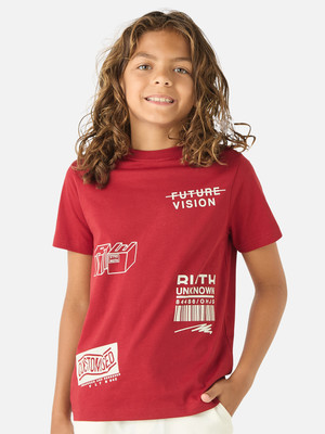 JUNIORS by Babyshop Boys Printed Cotton Blend Regular T Shirt(Red, Pack of 1)