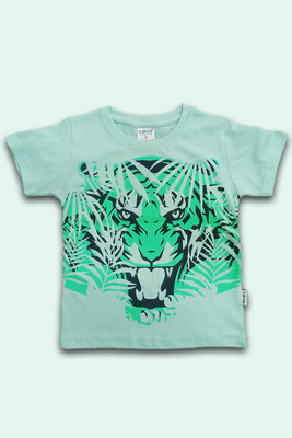 TOJO JUNIOR Boys Typography, Printed Cotton Blend Regular T Shirt(Light Green, Pack of 1)