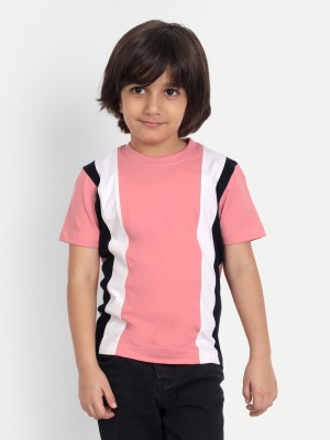 PROVOGUE Boys Colorblock Pure Cotton T Shirt(Pink, Pack of 1)