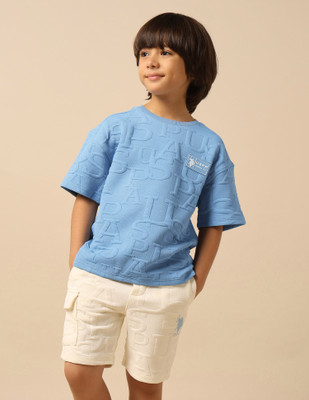 U.S. POLO ASSN. Baby Boys Self Design Pure Cotton Regular T Shirt(Blue, Pack of 1)