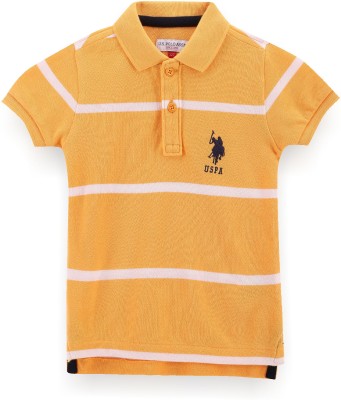 U.S. POLO ASSN. Baby Boys Striped Pure Cotton T Shirt(Yellow, Pack of 1)