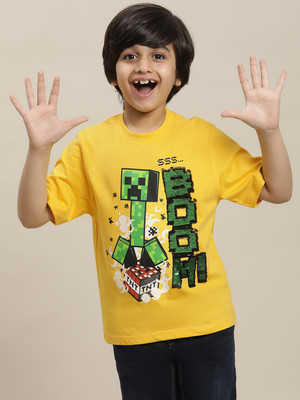 kidsville Boys Graphic Print Cotton Blend Regular T Shirt(Yellow, Pack of 1)