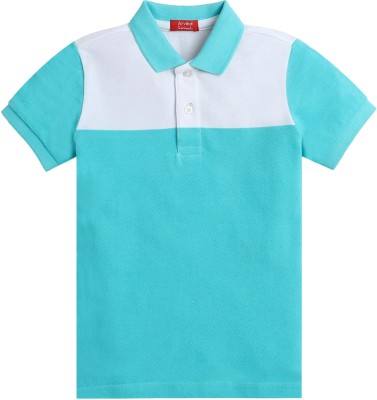 Arvind Garments Boys Colorblock Cotton Blend T Shirt(Light Blue, Pack of 1)