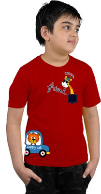CHOMMBOOKA Boys & Girls Printed Pure Cotton Regular T Shirt(Red, Pack of 1)