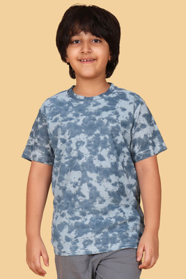 BUTRU Boys Tie & Dye Cotton Blend Regular T Shirt(Light Blue, Grey, Pack of 1)