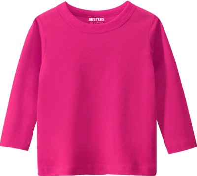 BESTEESCLOTHING Baby Boys & Baby Girls Solid Pure Cotton Regular T Shirt(Pink, Pack of 1)