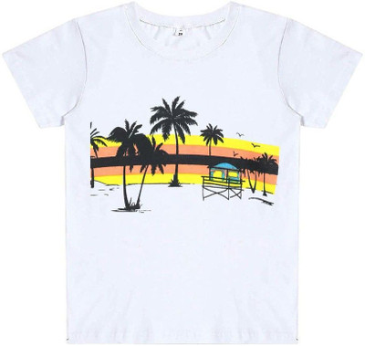 THEVENUS Boys Printed Cotton Blend Regular T Shirt(White, Pack of 1)