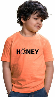 CHOMMBOOKA Boys Typography Pure Cotton Regular T Shirt(Orange, Pack of 1)