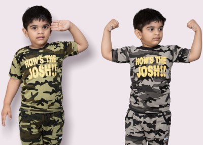 TINY TOON Boys & Girls Military Camouflage Cotton Blend T Shirt(Multicolor, Pack of 2)