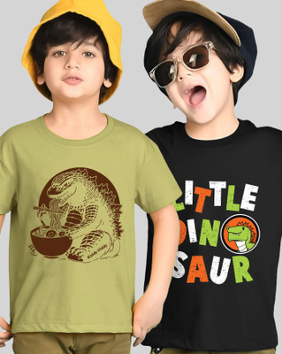 AUSK Boys Printed Cotton Blend Regular T Shirt(Green, Black, Pack of 2)