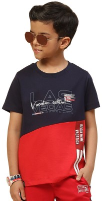 MONTE CARLO Boys Typography Pure Cotton T Shirt(Red, Pack of 1)