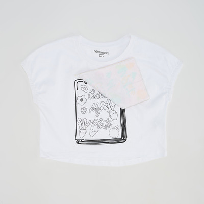 Pantaloons Junior Girls Solid Cotton Blend Regular T Shirt(White, Pack of 1)