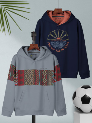 Hellcat Boys Printed, Self Design Cotton Blend Regular T Shirt(Multicolor, Pack of 2)