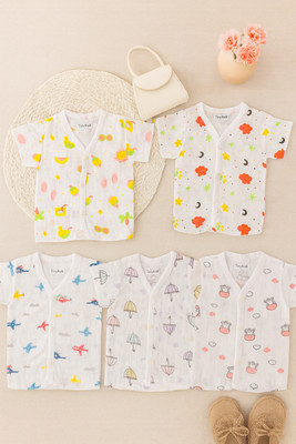 TinyVail Baby Boys & Baby Girls Printed Pure Cotton Regular T Shirt(White, Pack of 5)