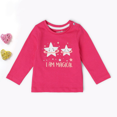 BabiesRus Baby Girls Printed Pure Cotton Regular T Shirt(Pink, Pack of 1)